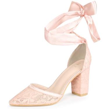 Imagem de Perphy Sapato feminino com bico fino com cadarço e salto bloco, rosa, 35