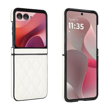 Imagem de Capa para celular Motorola Razr 50, couro macio com padrão luxuoso antichoque, capa de telefone fina, estilo moderno (branca)