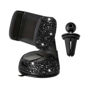 Imagem de FALVFUN Suporte de celular Bling para carro, painel de para-brisa de veículos com strass, suporte de celular com braçadeira, diamante ajustável de 360°, suporte automotivo para smartphones, ajuste