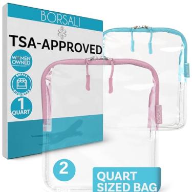Imagem de BORSALI Bolsa de Higiene Pessoal Aprovada pela TSA – Tamanho Transparente para Viagem 3-1-1 – Organizador de Maquiagem Bolsa de Cosméticos com Zíper – Acessórios de Viagem – Pacote com 2 Rosa e Azul