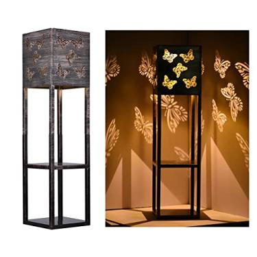 Imagem de Lâmpada de piso solar com prateleiras metal 2 camadas luz pé liga desliga automática IP65 ABS para decoração pátio sacada corredor jardim