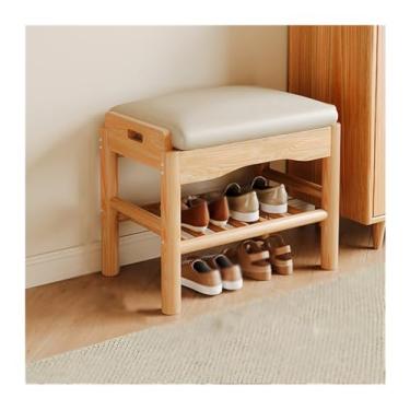 Imagem de Armários para sapatos com prateleiras para sapatos Banco de sapatos para uso doméstico, porta entrada, armário, banco madeira sólida, pode sentar, rack(Khaki,60cm)