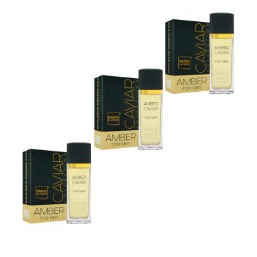 Imagem de Kit com 3 Perfumes Amber Caviar Paris Elysees 100ml Eau de Toilette Masculino