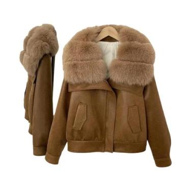 Imagem de Jaqueta Curta Feminina De Pluma De Pato Branca Com Gola De Pele De Rap