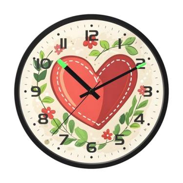 Imagem de SEHANY Relógio de parede com coração de dia dos namorados, silencioso, sem tique-taque, operado por bateria, controle de som, luz noturna, relógios de parede para sala de estar, cozinha, quarto