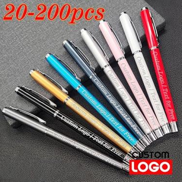 Imagem de DFAMIN 20-200 peças de caneta de metal de luxo personalizável de 0,5 mm para negócios, gravação a laser, publicidade por atacado, logotipo faça você mesmo, presente de escritório escolar (preto