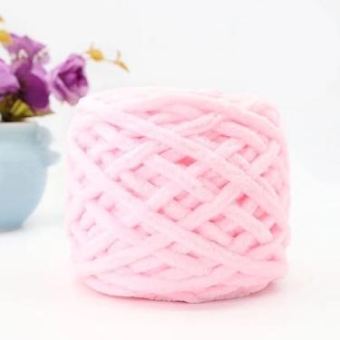 Imagem de 1 fio grosso para tricotar à mão, fio grosso de chenille, fios grandes e grossos para crochê, fios de cobertor de malha super volumosos (25 metros cada novelo), creme (rosa-claro)