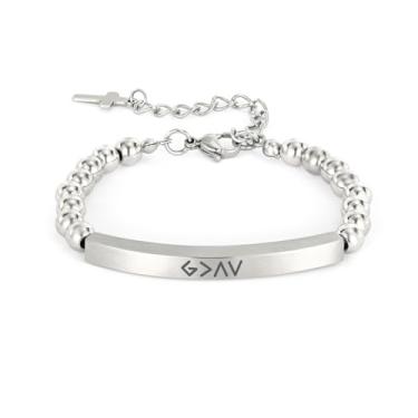 Imagem de cusurlove Pulseira cristã inspiradora para mulheres, joia de cruz de contas de aço inoxidável com versículo da Bíblia, presente de fé religiosa para mãe, filha, irmã, amiga, One Size, Aço inoxidável