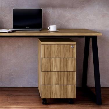 Imagem de Gaveteiro 36cm X 45cm para Escritório 4 Gavetas com Chave e Rodízios Corporate Nogal