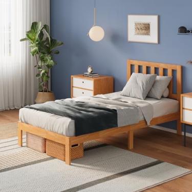 Imagem de Avenco Estrutura de cama de plataforma de madeira maciça com cabeceira, moldura de cama de 30 cm, tamanho solteiro, suporte de ripas de madeira resistente, sem necessidade de mola box, montagem fácil
