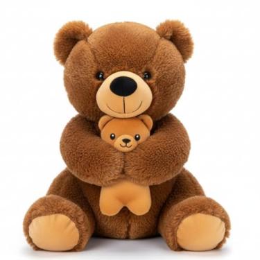 Imagem de Pelúcia Urso com Filhote Pelúcia Fofa 25cm Presente Carinhoso Infantil e Decoração