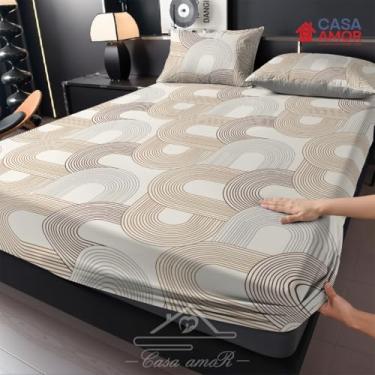 Imagem de Jogo de Lençol Listras Preto e Branco 3 Peças Percal Estampado Solteiro/Casal/Queen(Arco Lunar,Casal 03 Peças)