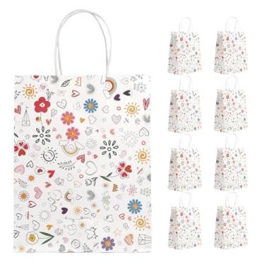 Imagem de DONQE 9 sacos de papel para presente com alças 21 x 10 x 10 cm x 10,160 cm, sacos de presente a granel, reutilizáveis para lembrancinhas de festa para aniversário, casamento, dia dos namorados, dia