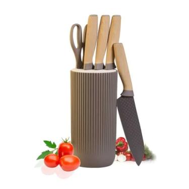 Imagem de Conjunto de Facas Profissional para Cozinha – 6 Peças com Suporte, Ferramentas Culinárias Multiuso para Preparo de Alimentos