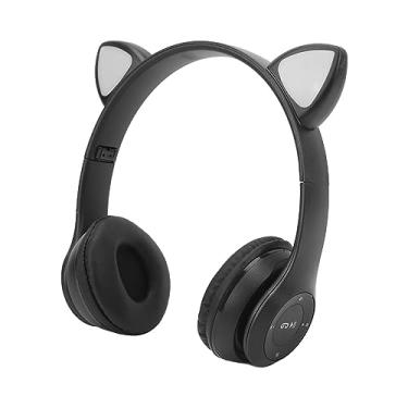 Imagem de Akozon Fone de Ouvido Sem Fio P47M Bonito Desenho Animado Orelha de Gato LED Luz Fone de Ouvido Com Bateria de 400mAh para Jogos e Música, Design Leve e Ajustável para Conforto (Preto)