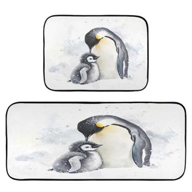 Imagem de xigua Conjunto de 2 tapetes e tapetes de cozinha pinguim absorventes macios para o chão, tapete de cozinha, antiderrapante, conjunto de capachos, 50 x 120 cm + 50 x 70 cm