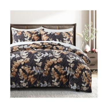 Imagem de Conjunto de capa de edredom reversível com folhas de ramos botânicos, microfibra e casa de fazenda (solteiro (173 x 229 cm)