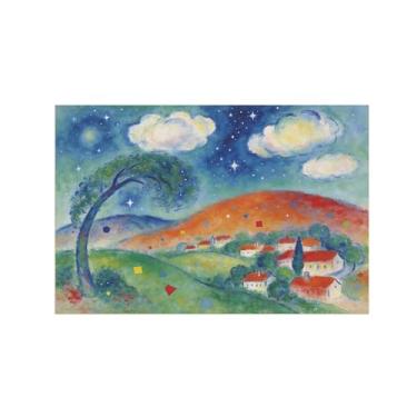 Imagem de Impressão em tela de arte de parede de paisagem - Vila montanha nuvens árvore pintura decoração quadros para sala de estar 50 x 75 cm 20 x 30 pol sem moldura