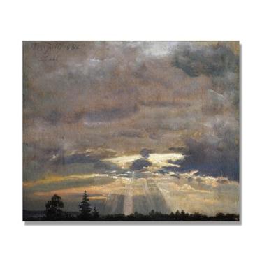 Imagem de NHLDZYH J.C. Dahl Reprodução de arte famosa, arte em tela de paisagem romântica nórdica, decoração de parede elegante para sala de estar e escritório (nuvens e luz do sol). 80 x 96 cm - 31,4 x 37,8