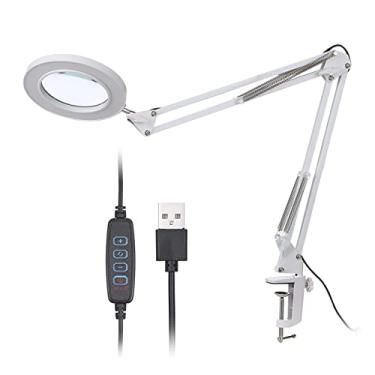 Imagem de Lupa de aumento com 64 LEDs Clamp Clip Light ampliação 8X 10 níveis brilho ajustáveis dimmable 3 cores temperatura alteráveis dobrável flexível lâmpada mesa alimentação USB