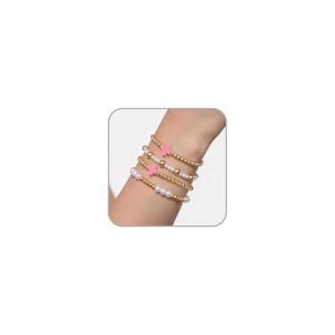 Imagem de BOOZIQ Pulseiras de contas de ouro para mulheres, pulseiras de cruz empilháveis, pulseira elástica com contas de pérolas douradas, boêmio, bijuterias, acessórios de fantasia, joias modernas, presente