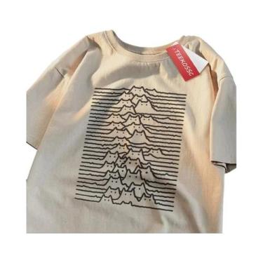 Imagem de Camiseta Unissex De Algodão Com Manga Curta, Estampa De Gato Em Montan