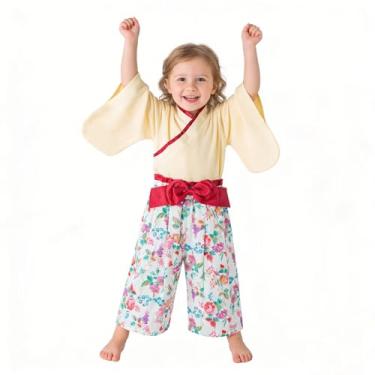 Imagem de Fantasia de quimono para meninas, conjunto de roupas de samurai para crianças, vestido de princesa japonês, fantasia de Halloween, cosplay, capa, capa bege