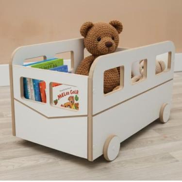 Imagem de Baú Infantil Organizador em MDF com Rodinhas  Porta Brinquedos e Livro