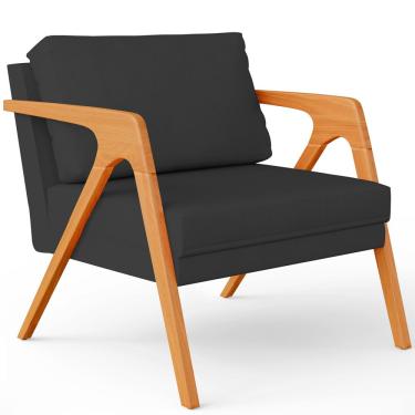 Imagem de Poltrona Decorativa Para Sala De Estar Pietra Com Estrutura De Madeira L02 Suede Preto - Lyam Decor