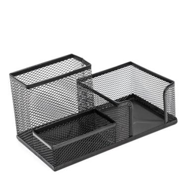 Imagem de Kit 2 Organizadores de Mesa em Metal com 3 Compartimentos, Porta Canetas e Acessórios de Escritório, Acabamento em Malha Metálica, 10 x 10,3 x 20,3 cm
