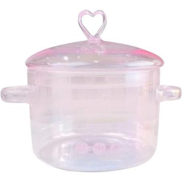 Imagem de Panela De Vidro Com Tampa E Alça, Panela De Vidro Transparente Para Sopa, Macarrão, Comida Para Bebê, Rosa, 1500ml