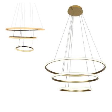 Imagem de Lustre 3 Em 1 Aneis Led Arco Perfil Luminaria Pendente Ajustavel Regulavel Quarto Sala De Jantar