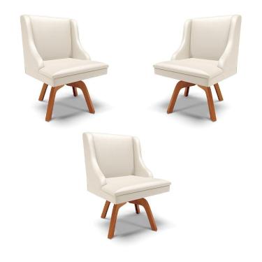 Imagem de Kit 3 Cadeiras Decorativas Sala De Jantar Base Giratória De Madeira Firenze Pu Bege/natural G19