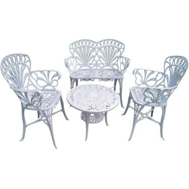 Imagem de Conjunto De Jardim Modelo Primavera Mesa 2 Cadeiras E Namoradeira Branco