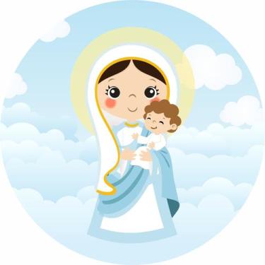 Imagem de Painel de Lona Redondo Nossa Senhora e Menino Jesus - Fabrika De Festa