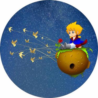 Imagem de Painel de Tecido Sublimado Redondo Pequeno Príncipe Pássaros Dourados 