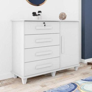 Imagem de Cômoda Grécia com 1 Porta com Detalhe Ripado e 4 Gavetas 1 Tranca com 