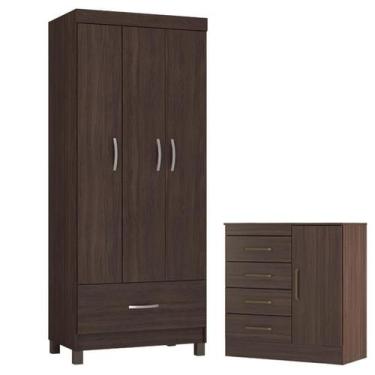 Imagem de Guarda Roupa Solteiro Prince com Cômoda Montevidéu Café Touch - Demóbi