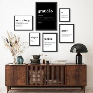 Imagem de Kit 6 Quadros Palavras Moldura Branca Variados Papel F