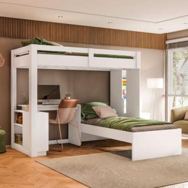 Imagem de Beliche Office Adulto Moon com Escrivaninha em L Nichos e Escada 2 Por