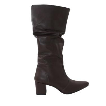 Imagem de Botas Femininas Modelo Slouchy Bico Fino Salto Grosso Lirom, Café, 36