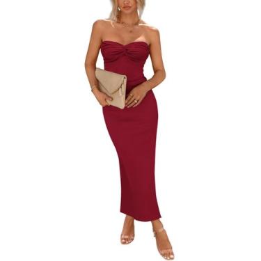 Imagem de Vestido PRETTYGARDEN Maxi Vermelho Vinho Pequeno sem alça com Nó Torci
