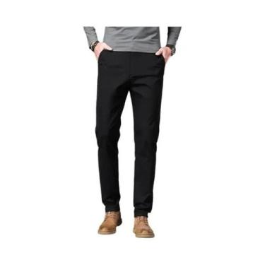 Imagem de Calças Casuais Masculinas De Algodão Stretch Cor Café Leves Retas Clás