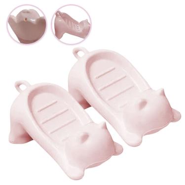 Imagem de Saboneteira Gatinho Kit 2 Uni Porta Sabonete Gato Banheiro Lavabo Bancada Pia Box Divertido Drenagem Decoracao