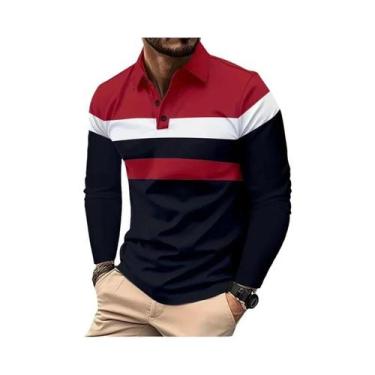 Imagem de Camisa Polo Masculina De Manga Longa Respirável Com Gola, Básica, Esti