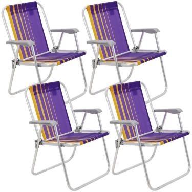 Imagem de Kit 04 Cadeiras De Praia Tramontina Samoa Alta Em Alumínio Com Assento Roxo E Amarelo 92900003