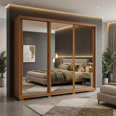 Imagem de Guarda-Roupa Caleb 270cm 3 Portas 2 Gavetas Super Glass Amêndoa Clean/