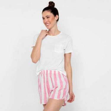 Imagem de Pijama Hering Curto C/ Bolso Feminino, G, Bege claro