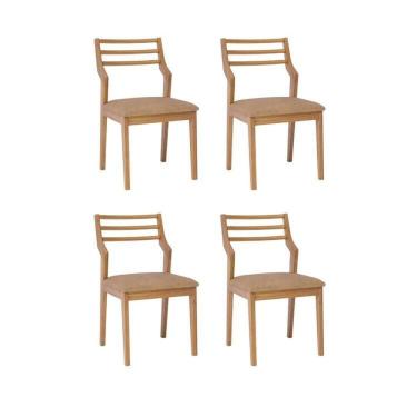 Imagem de Kit 4 Cadeiras para Sala de Jantar Estofadas Damasco Madeira/Kaki