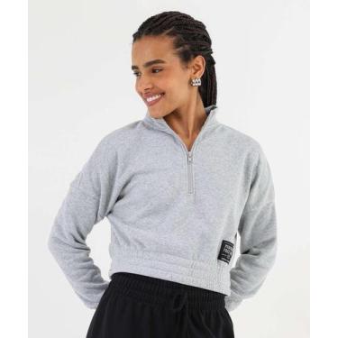 Imagem de Blusão Feminino Cropped Moletom Mescla Marisa-49097, Cinza mescla, M